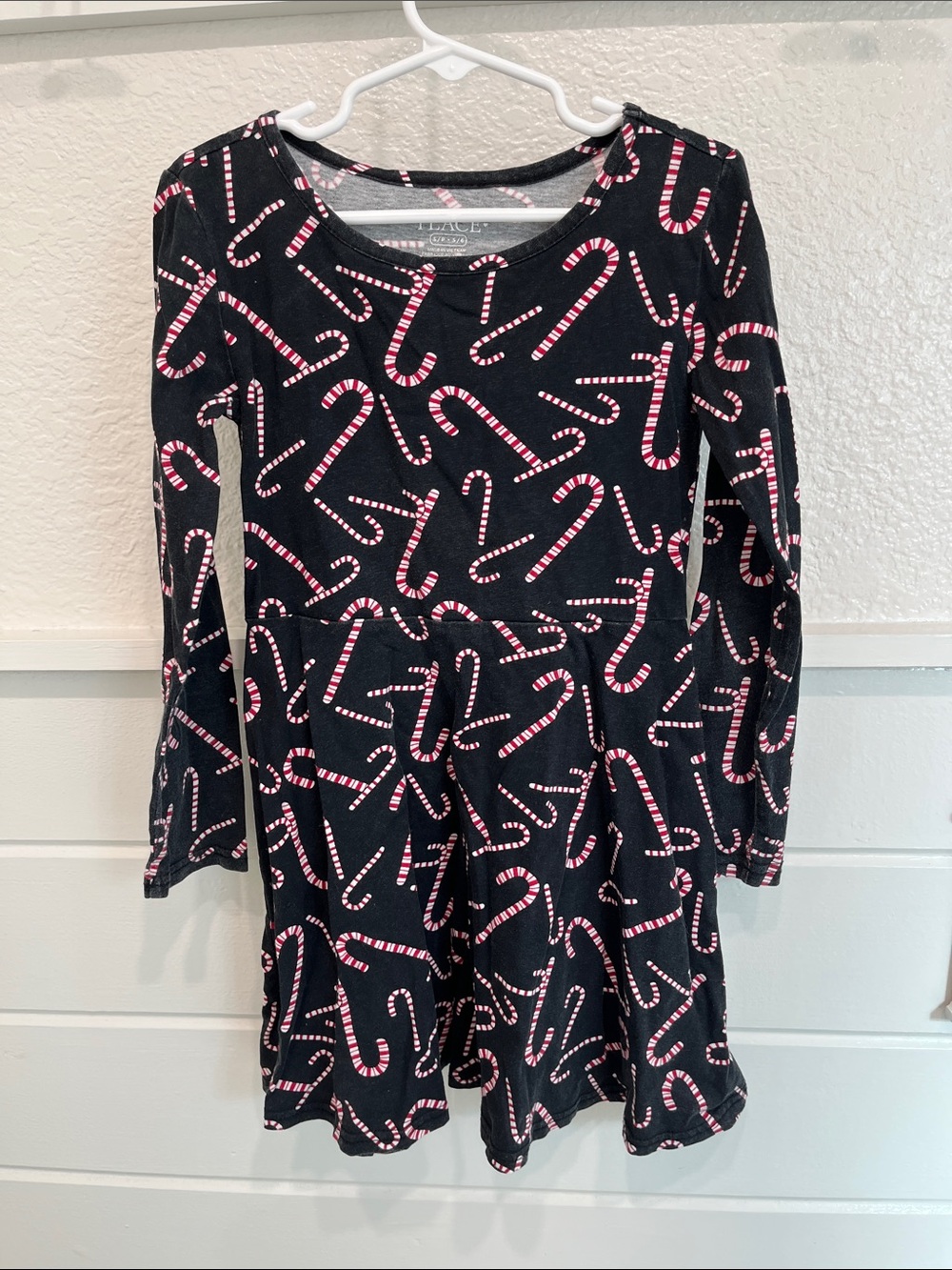 The Children's Place Black Long-Sleeve Dress with  Candy Cane Print
